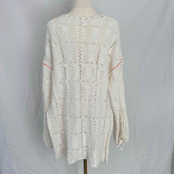 Free People White Sweater Crochet Chunky Knit Oversized Cottagecore Boho Hippie - Picture 7 of 16
